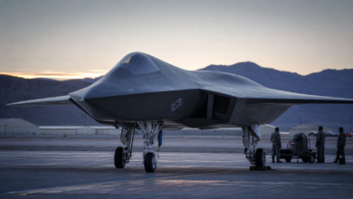 AI-generated concept image of a future US F-47 fighter on a flight-test apron [Bildinhalt mit KI erstellt]