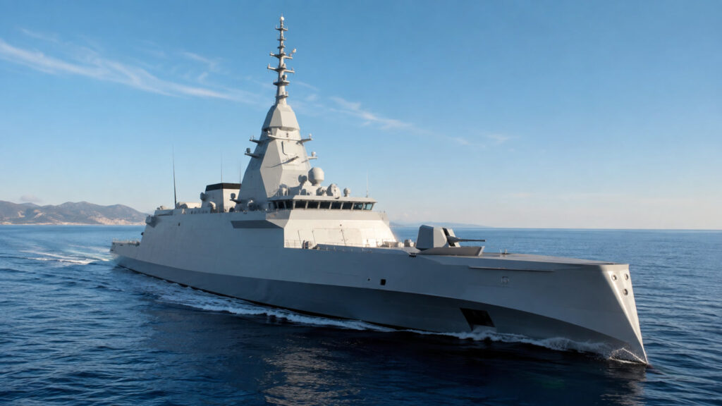 FDI / Belharra: فرقاطة رقمية برادار Sea Fire – صورة تحريرية – Bild mit KI generiert [Bildinhalt mit KI erstellt]