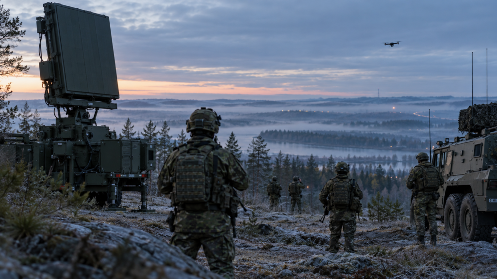NATO-Kräfte sichern mit Radar und Drohne die Ostflanke – Bild mit KI generiert [Bildinhalt mit KI erstellt]